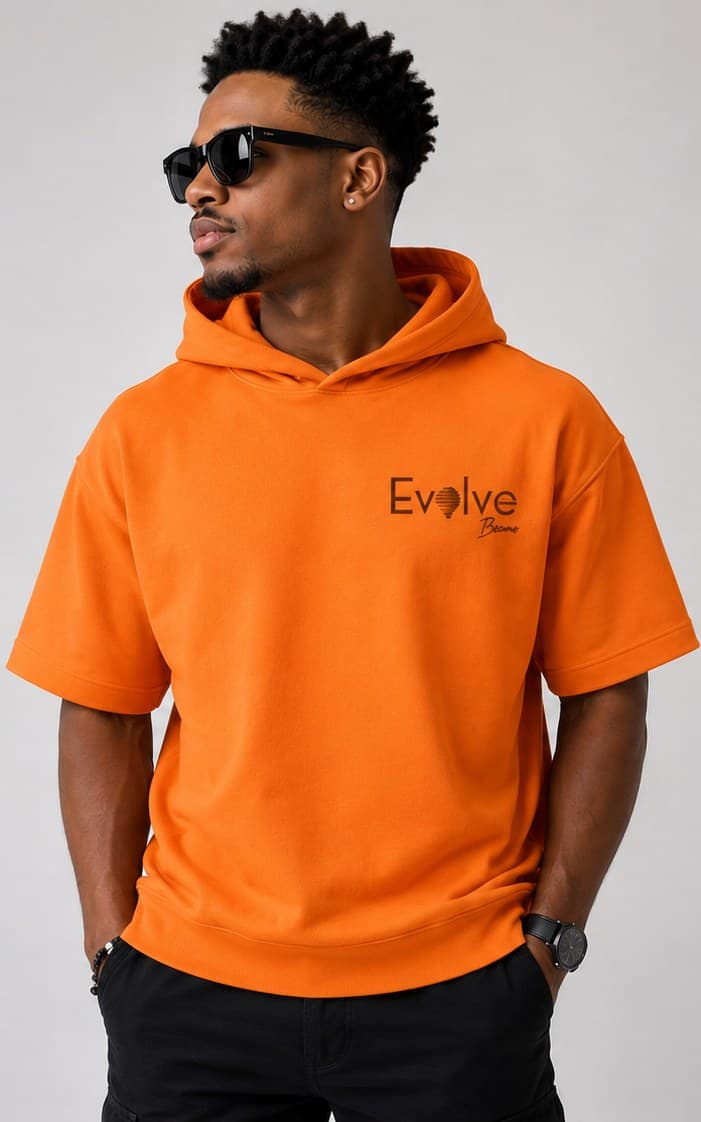 Short Sleeve Hoodie — Orange